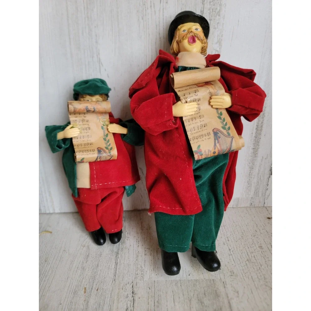 Caroler Victorian father son vintage Xmas unique home decor set figure